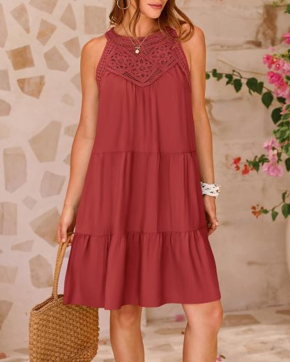 HOT SALE 2024 New Sleeveless Flower Hollow Halter A-line Dress (Buy 2 Free Shipping)
