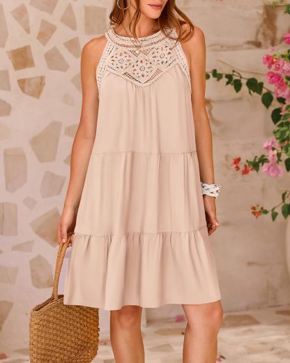 HOT SALE 2024 New Sleeveless Flower Hollow Halter A-line Dress (Buy 2 Free Shipping)