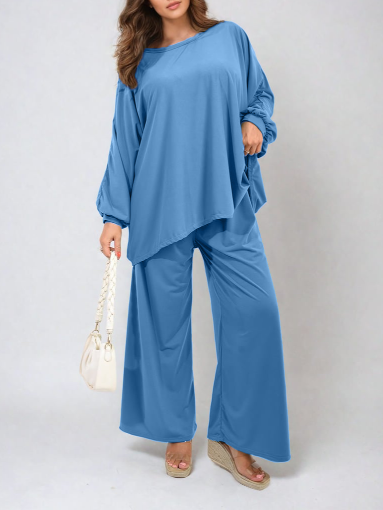 HOT SALE Casual Oversized Long Sleeve Top and Wide Leg Pants Set (Buy 2 Free Shipping)
