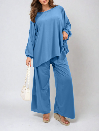 HOT SALE Casual Oversized Long Sleeve Top and Wide Leg Pants Set (Buy 2 Free Shipping)