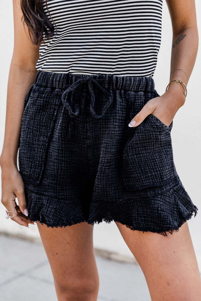 Gauze Raw Edge Pull On Drawstring Shorts (Buy 2 Free Shipping)
