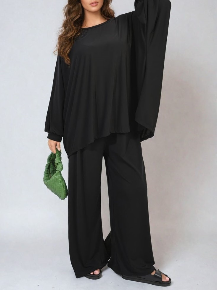 HOT SALE Casual Oversized Long Sleeve Top and Wide Leg Pants Set (Buy 2 Free Shipping)