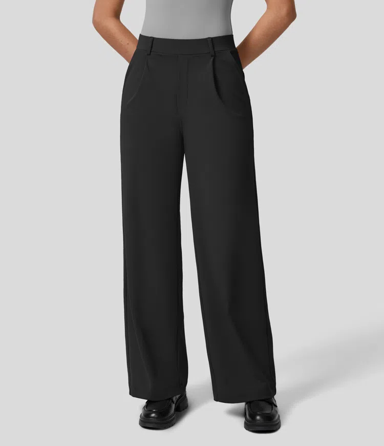 High Waisted Plicated Side Pocket Straight Leg Work Pants（Buy 2 Free Shipping）-hivebabe.com