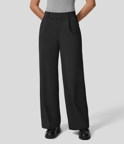 High Waisted Plicated Side Pocket Straight Leg Work Pants（Buy 2 Free Shipping）-hivebabe.com