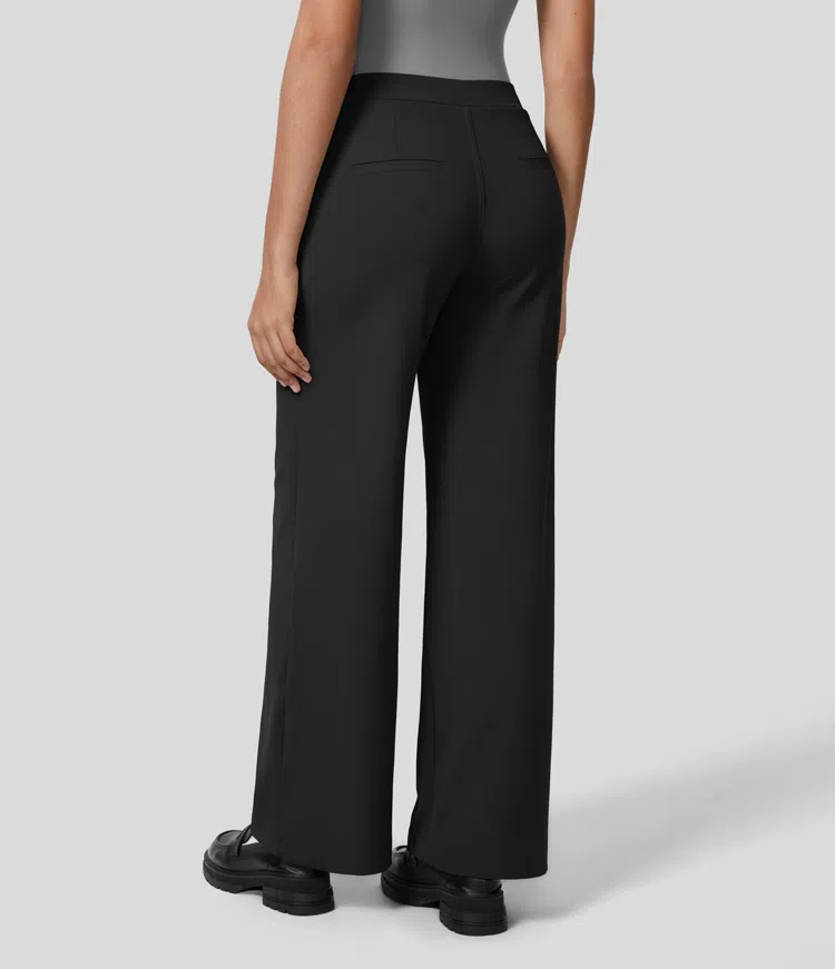 High Waisted Plicated Side Pocket Straight Leg Work Pants（Buy 2 Free Shipping）-hivebabe.com