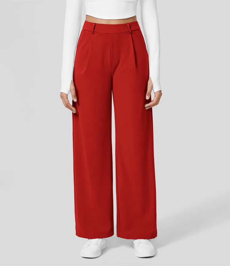 High Waisted Plicated Side Pocket Straight Leg Work Pants（Buy 2 Free Shipping）-hivebabe.com