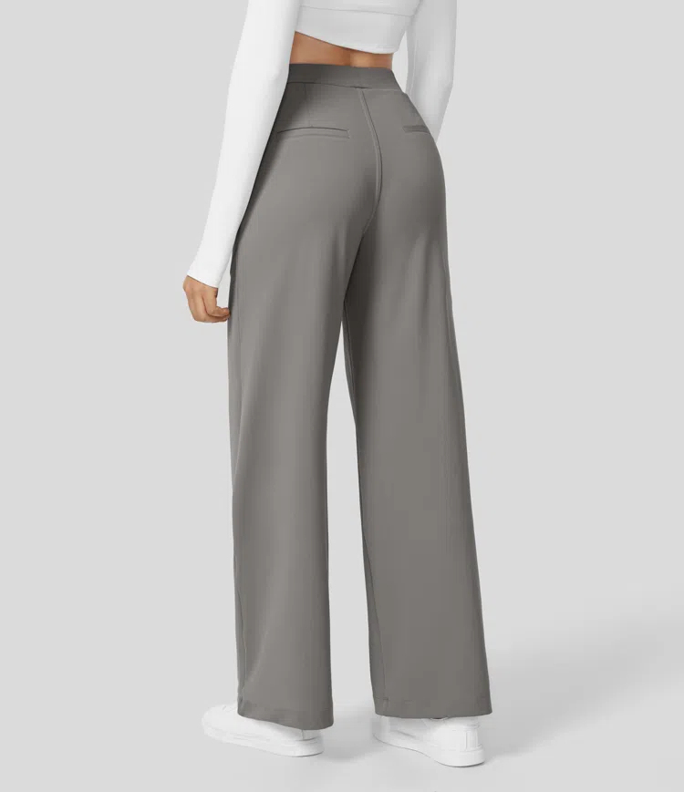 High Waisted Plicated Side Pocket Straight Leg Work Pants（Buy 2 Free Shipping）-hivebabe.com