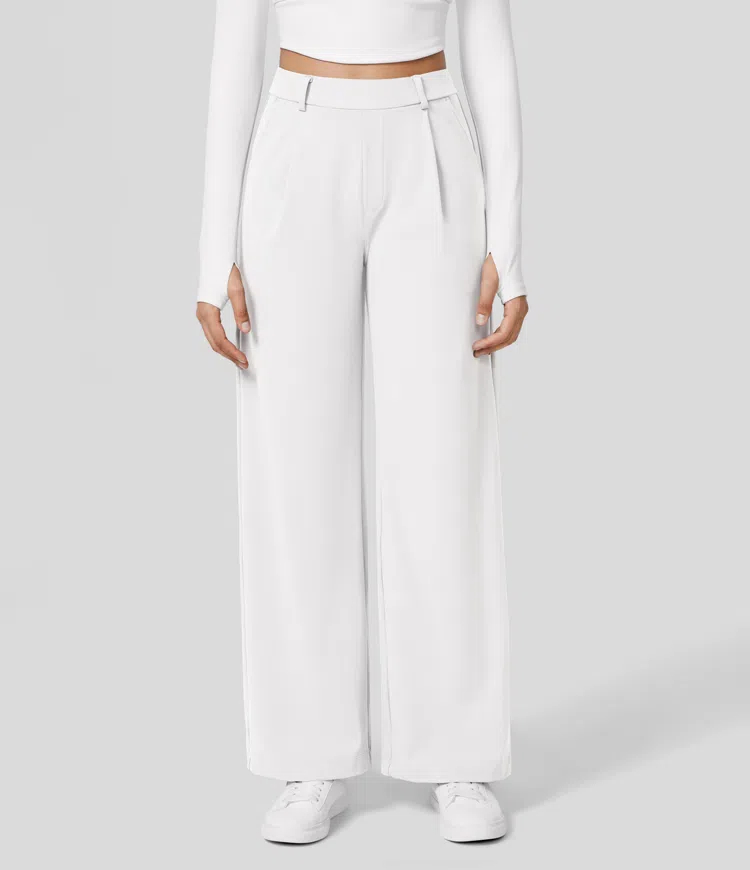 High Waisted Plicated Side Pocket Straight Leg Work Pants（Buy 2 Free Shipping）-hivebabe.com