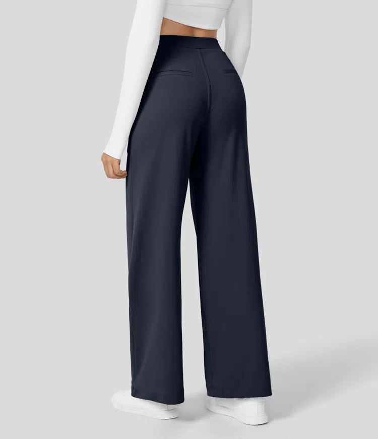 High Waisted Plicated Side Pocket Straight Leg Work Pants（Buy 2 Free Shipping）-hivebabe.com