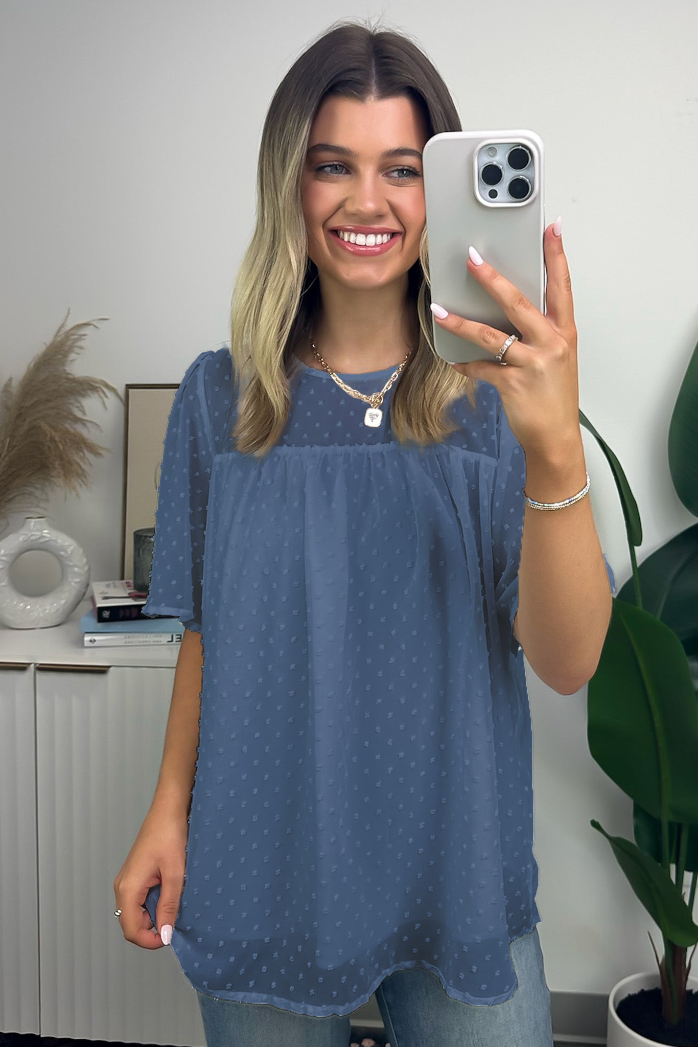 Exceptional Entrance Swiss Dot Flutter Sleeve Top