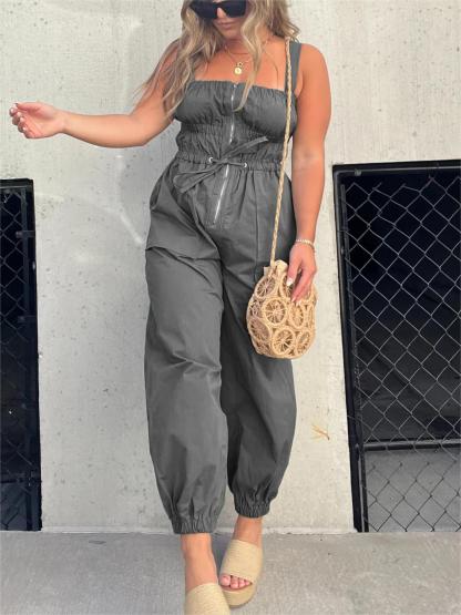 2024 Ruched Elastic Front Zipper Jumpsuit (Buy 2 Free Shipping)-hivebabe.com