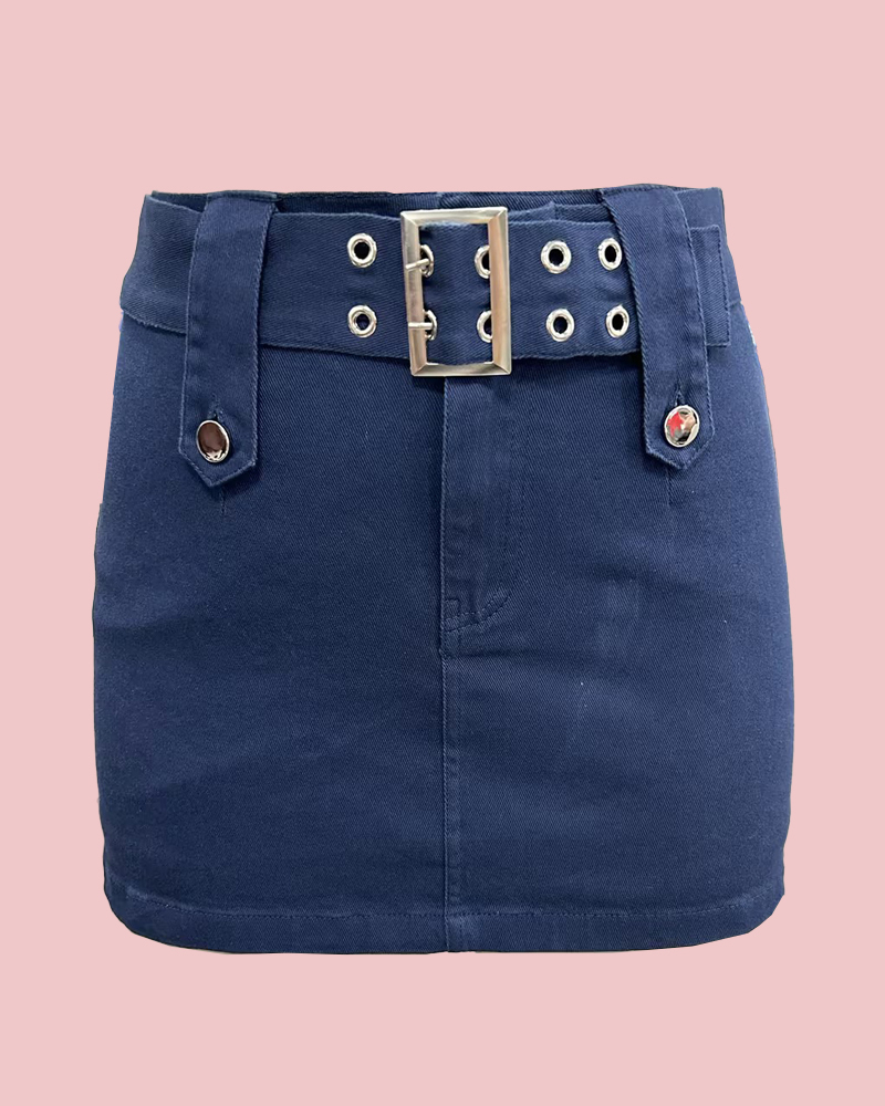High Waisted Mini Slim Fit Denim Skirt With Shorts Underneath