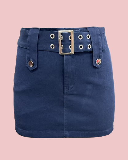 High Waisted Mini Slim Fit Denim Skirt With Shorts Underneath