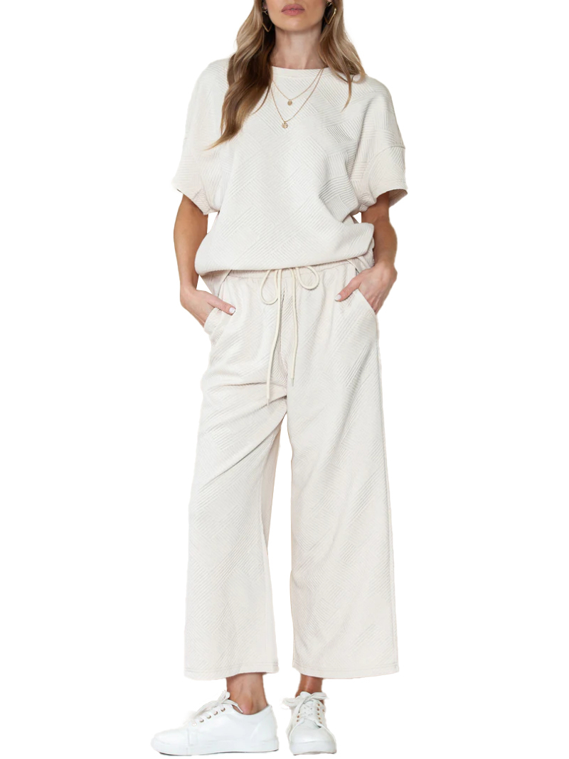2024 Women's Textured Loose Fit T Shirt Set (Buy 2 Free Shipping)-hivebabe.com
