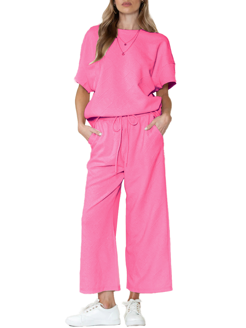 2024 Women's Textured Loose Fit T Shirt Set (Buy 2 Free Shipping)-hivebabe.com