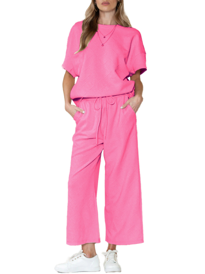 2024 Women's Textured Loose Fit T Shirt Set (Buy 2 Free Shipping)-hivebabe.com