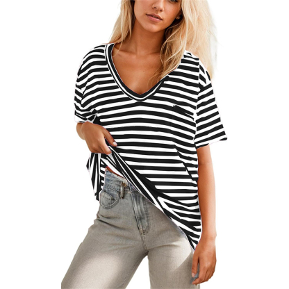 NEW 2024 Women Oversized Deep V Neck Striped Shirt✨Buy 2 Free Shipping