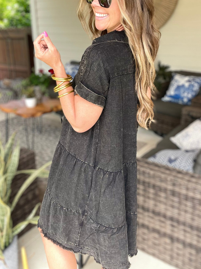 2024 Vintage Washed Denim Dress - Effortlessly Chic(Buy 2 Free Shipping）