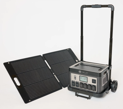 HALO 1600Wh Power Station with 11 Outlets & 100W Solar Panel & Trolley