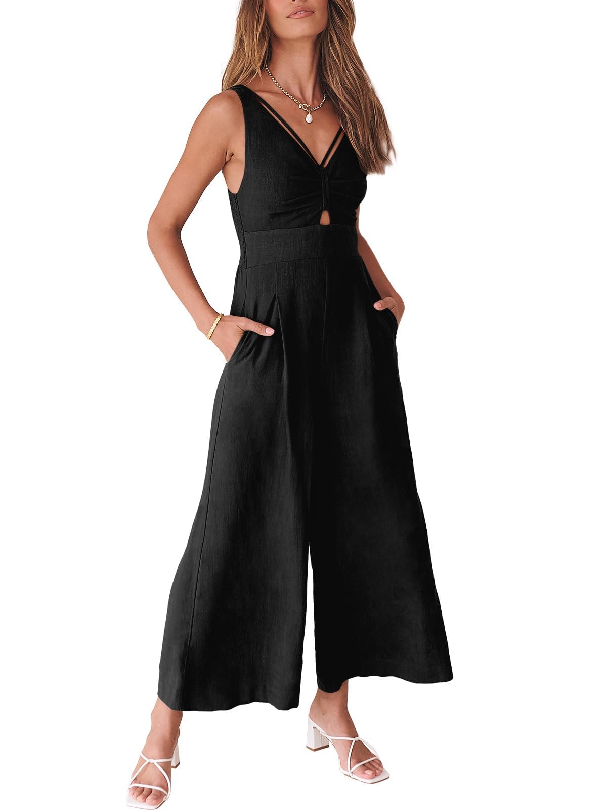🔥2024 Hot Sale 🔥V NECK SMOCKED CUTOUT HIGH WAIST  ROMPERS-hivebabe.com