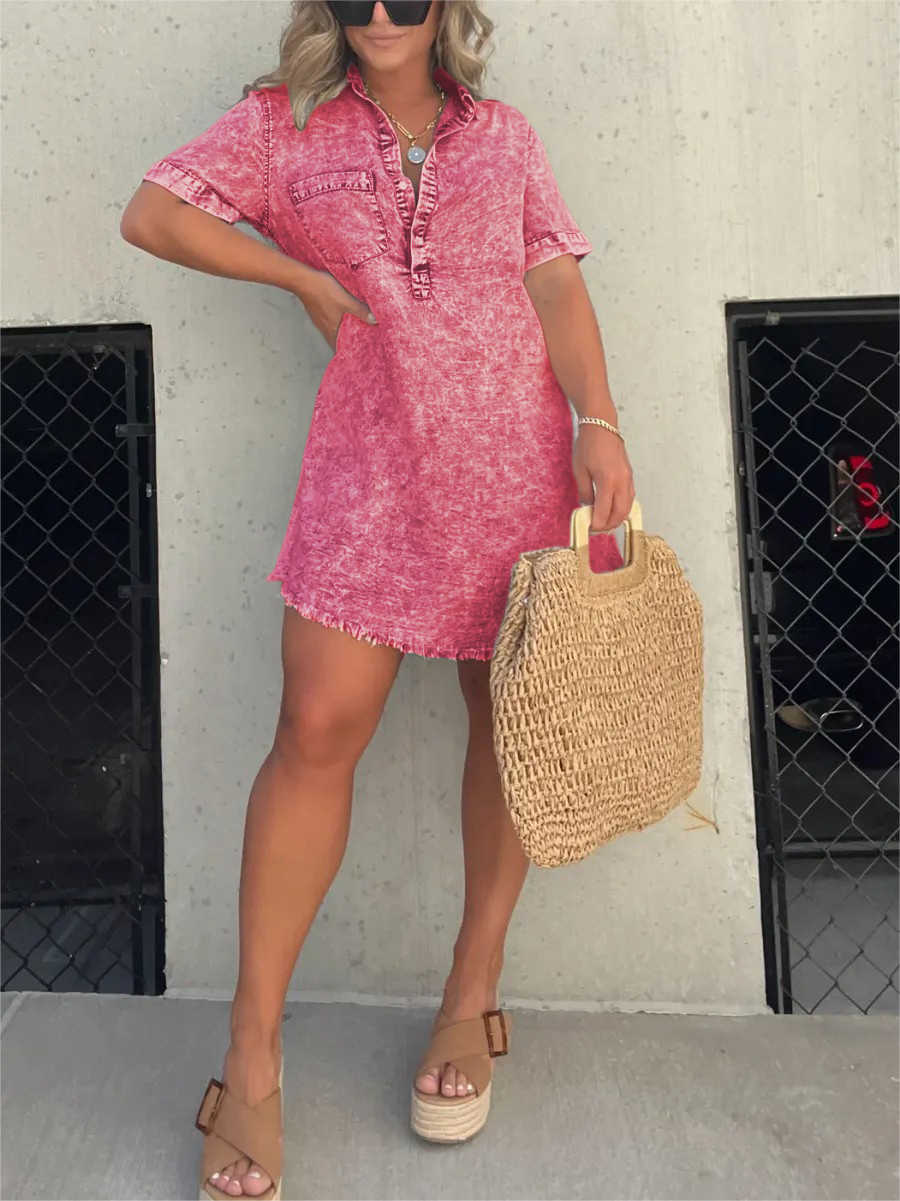 Women's Washed Shirt Dress (Buy 2 Free Shipping)-Pink Laura