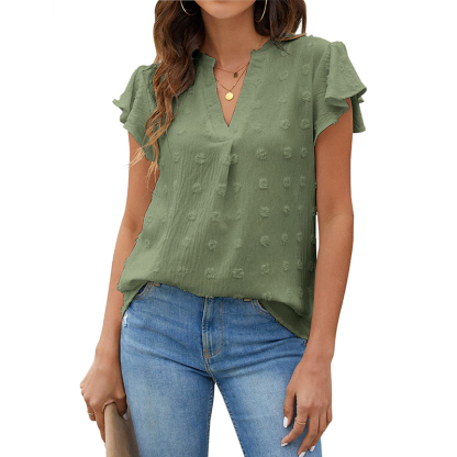 Womens V Neck Ruffle Sleeve Flowy  Summer Tops(BUY 2 FREE SHIPPING)