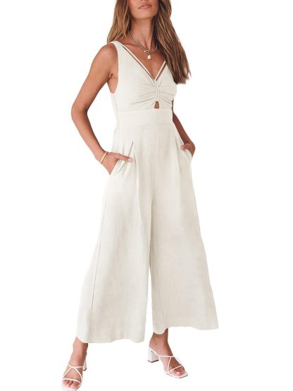 🔥2024 Hot Sale 🔥V NECK SMOCKED CUTOUT HIGH WAIST  ROMPERS-hivebabe.com