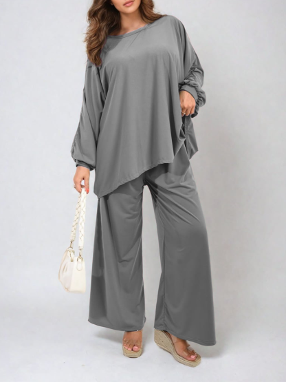 HOT SALE Casual Oversized Long Sleeve Top and Wide Leg Pants Set (Buy 2 Free Shipping)