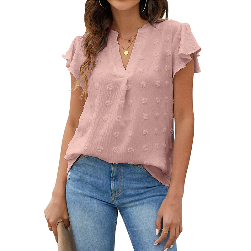 Womens V Neck Ruffle Sleeve Flowy  Summer Tops(BUY 2 FREE SHIPPING)