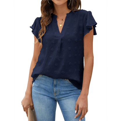 Womens V Neck Ruffle Sleeve Flowy  Summer Tops(BUY 2 FREE SHIPPING)