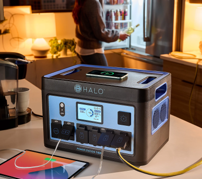 HALO 1600Wh Power Station with 11 Outlets & 100W Solar Panel & Trolley