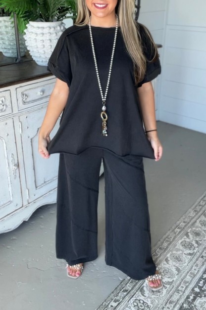 Rolled Tee & Spiral Layered Trousers Loose Set