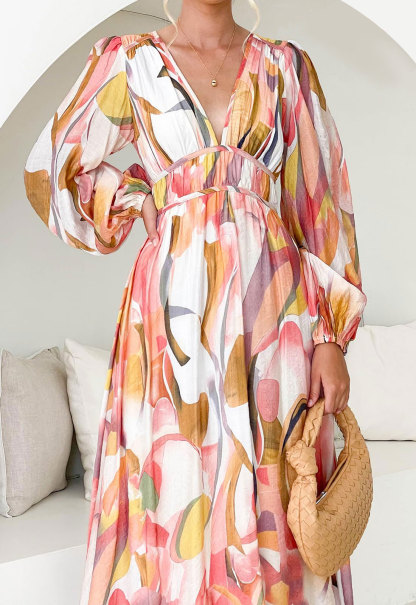 ⏰Women's 2024 Long Sleeve Boho Floral Maxi Dress-hivebabe.com