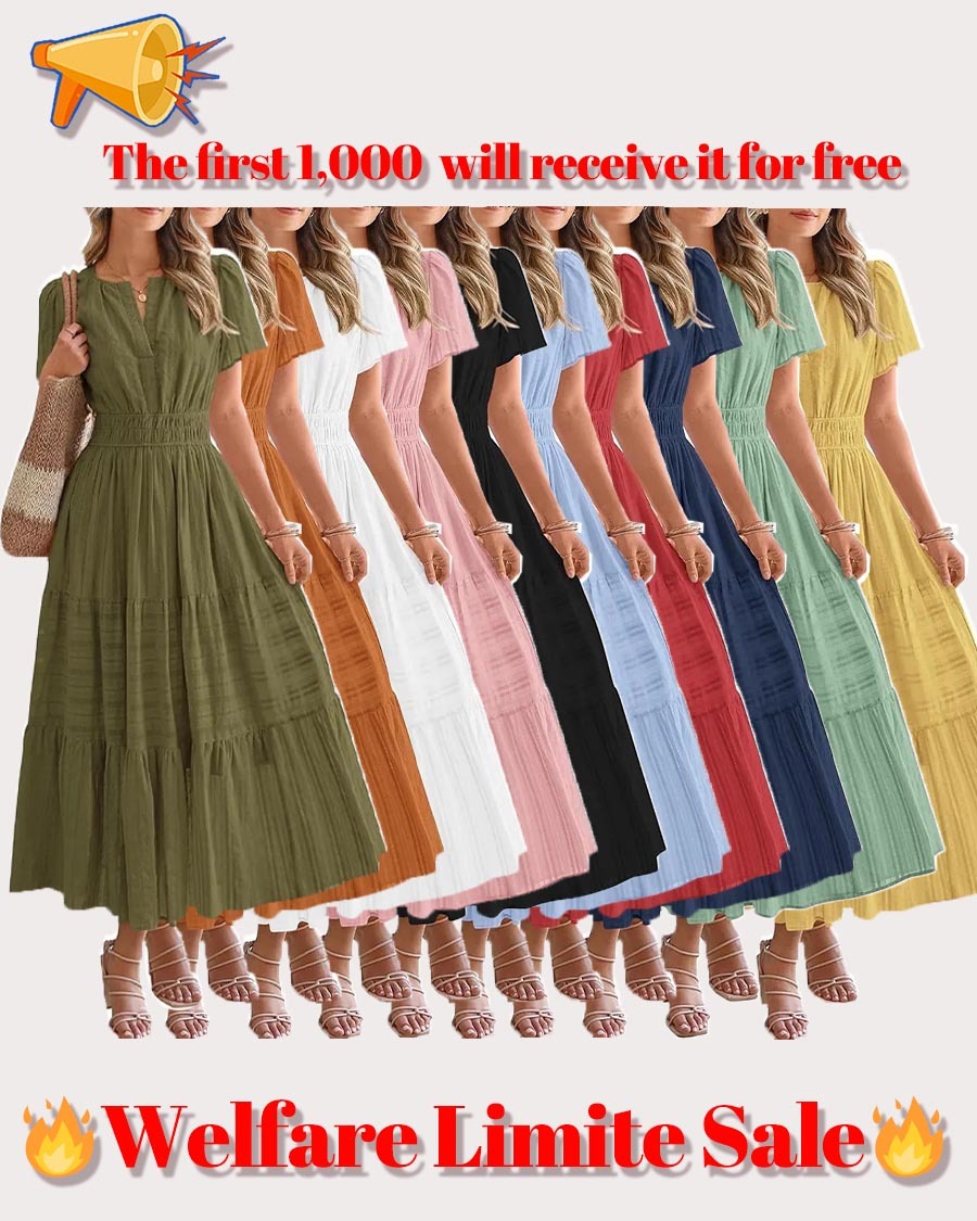 ✨Womens Summer Lightweight Short Sleeve V Casual Midi Maxi Dresses