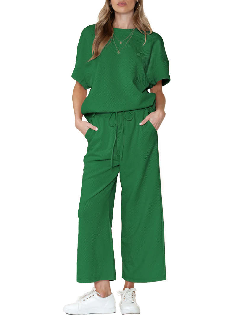 2024 Women's Textured Loose Fit T Shirt Set (Buy 2 Free Shipping)-hivebabe.com