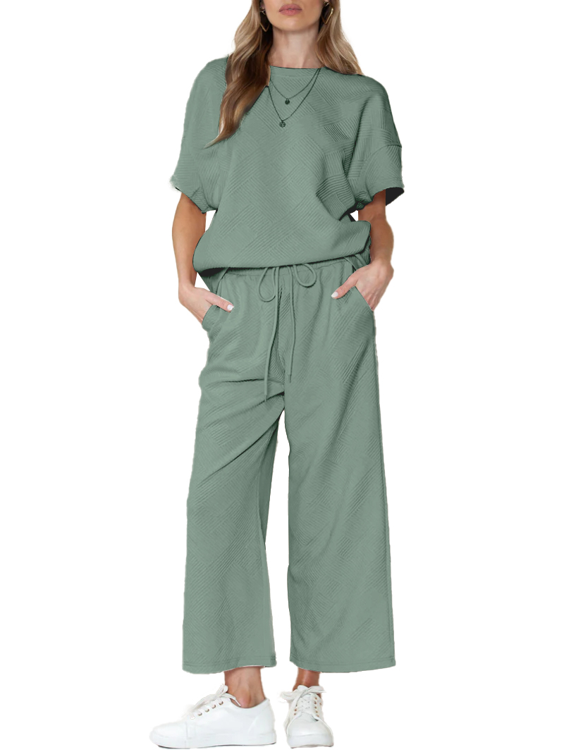 2024 Women's Textured Loose Fit T Shirt Set (Buy 2 Free Shipping)-hivebabe.com