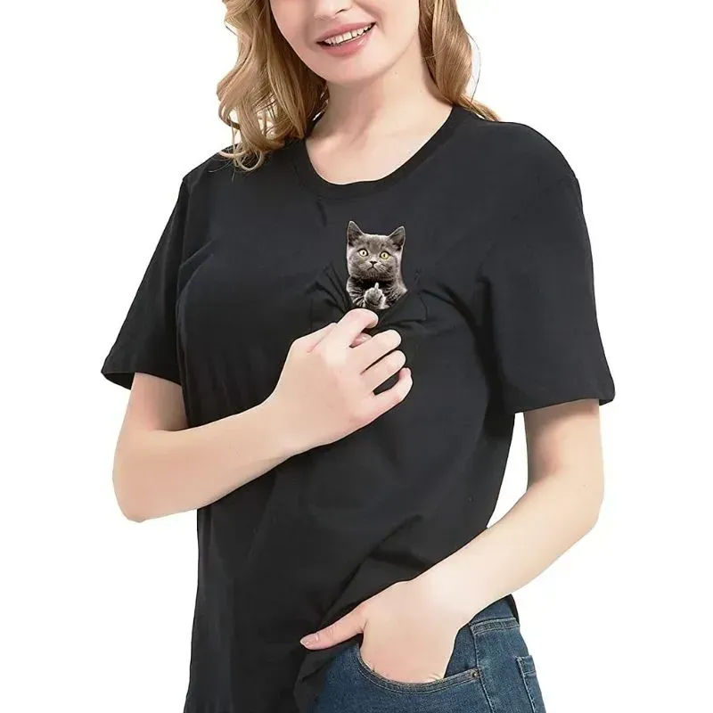 Hidden Middle Finger Signed Funny Cat Printed T-Shirt