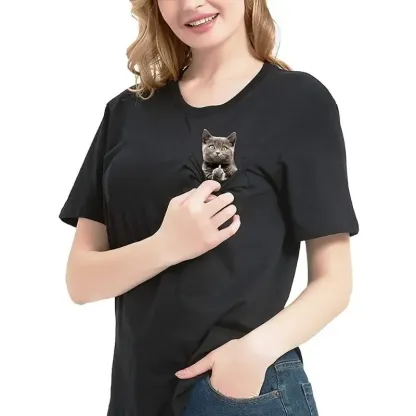 Hidden Middle Finger Signed Funny Cat Printed T-Shirt