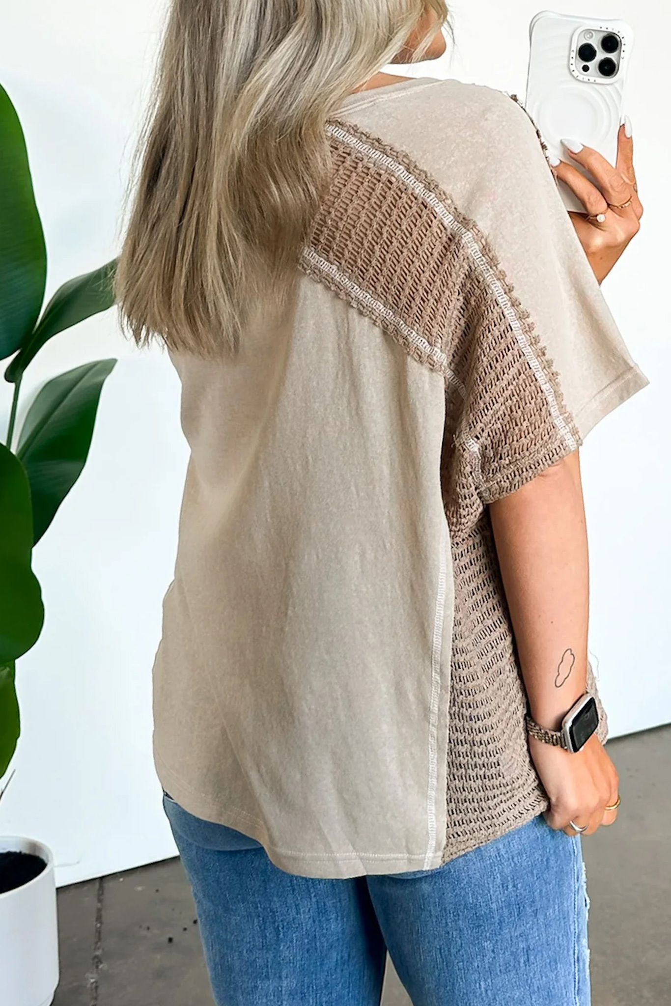 V-Neck Crochet Contrast Top(Buy 2 Free Shipping)