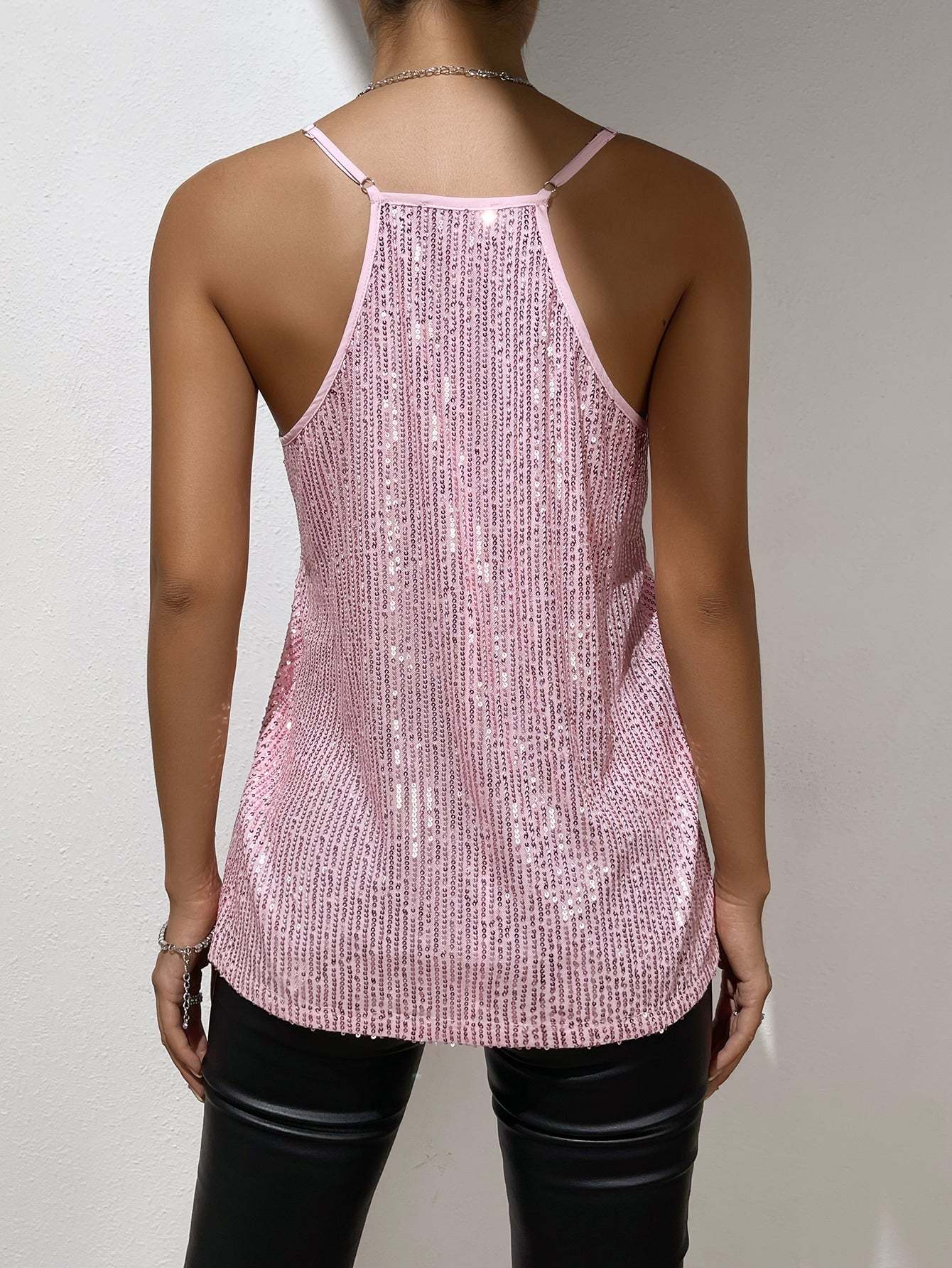 Spaghetti Strap Sleeveless Sequin Cami Top
