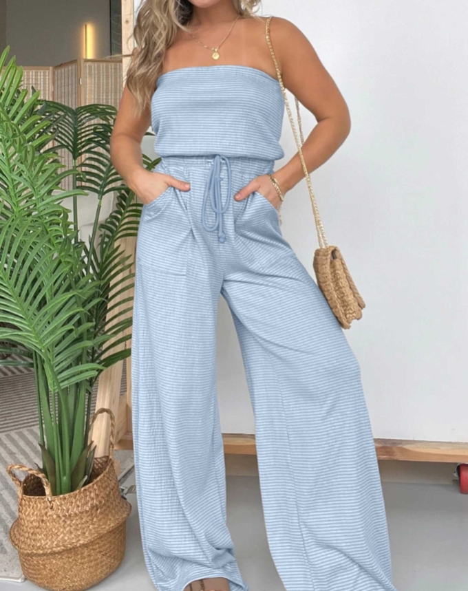 2024 New Strapless Wide Leg Striped Jumpsuit (Buy 2 Free Shipping)