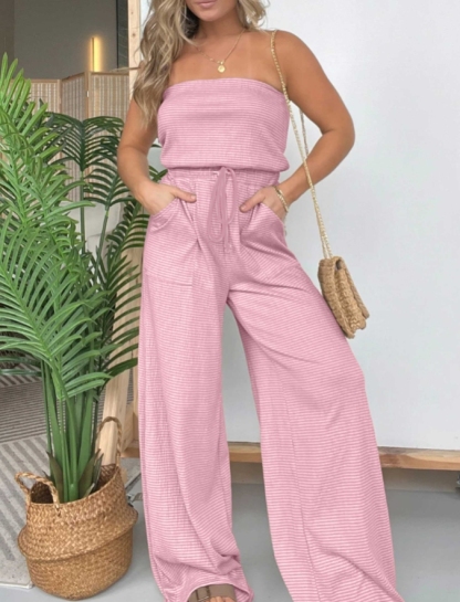 2024 New Strapless Wide Leg Striped Jumpsuit (Buy 2 Free Shipping)