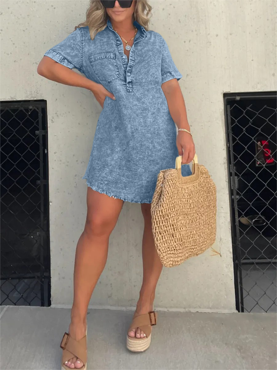 Women's Washed Shirt Dress (Buy 2 Free Shipping)-Pink Laura