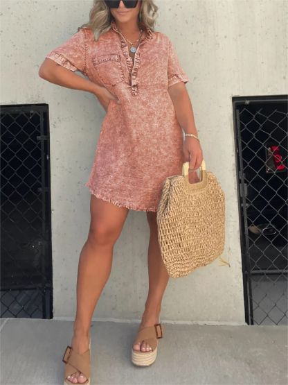 Women's Washed Shirt Dress (Buy 2 Free Shipping)-Pink Laura