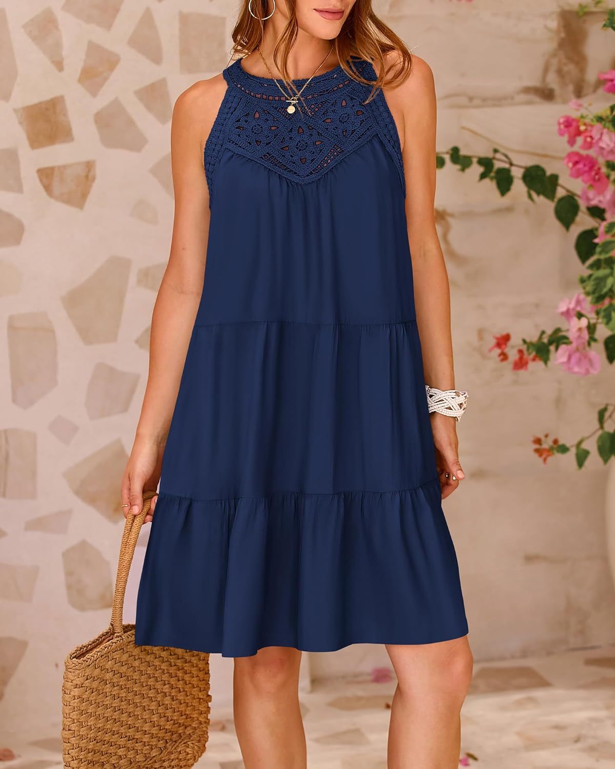 HOT SALE 2024 New Sleeveless Flower Hollow Halter A-line Dress (Buy 2 Free Shipping)