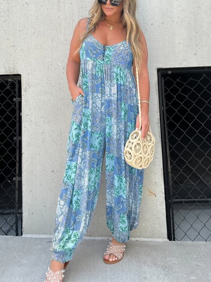 Patchwork Print Loose Jumpsuit (Buy 2 Free Shipping)-hivebabe.com