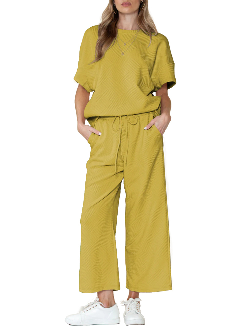 2024 Women's Textured Loose Fit T Shirt Set (Buy 2 Free Shipping)-hivebabe.com