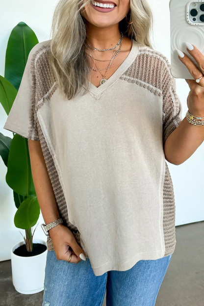 V-Neck Crochet Contrast Top(Buy 2 Free Shipping)