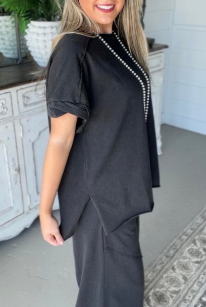 Rolled Tee & Spiral Layered Trousers Loose Set