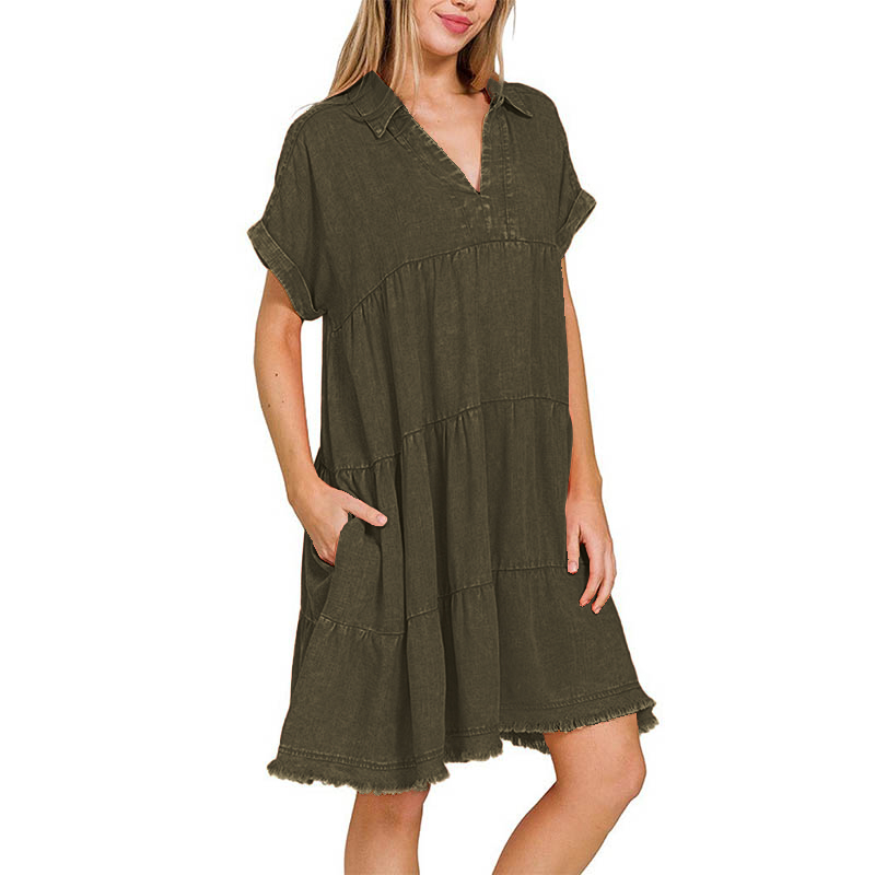 2024 Vintage Washed Denim Dress - Effortlessly Chic(Buy 2 Free Shipping）